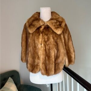 Vintage brown mink fur capelet with pockets